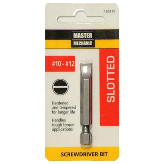 Master Mechanic 160375 Slotted Screwdriver Power Bit, #10-12, 2-In. - Quantity 6