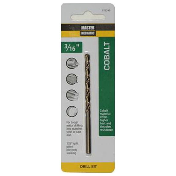 Master Mechanic 571240 3/16 x 3-1/2-In. Cobalt High-Speed Drill Bit - Quantity 10