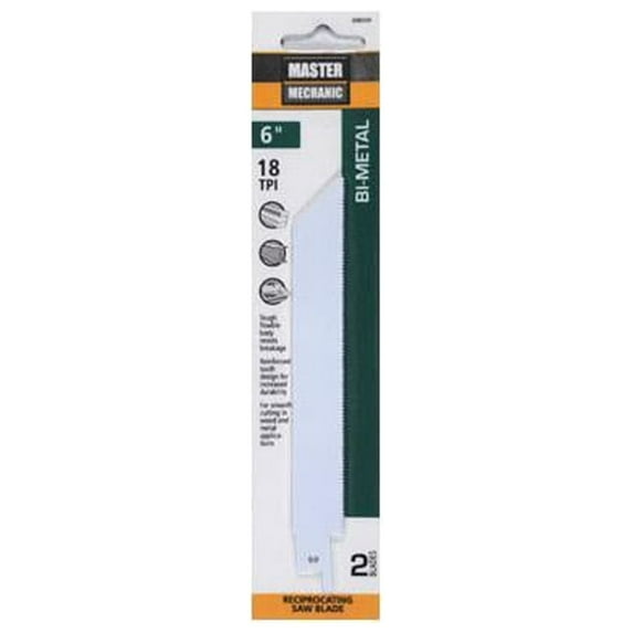 Master Mechanic 698466 Reciprocating Saw Blades, 2-Pk, 6-In., 18-TPI, High-Speed Steel Metal-Cutting - Quantity 5