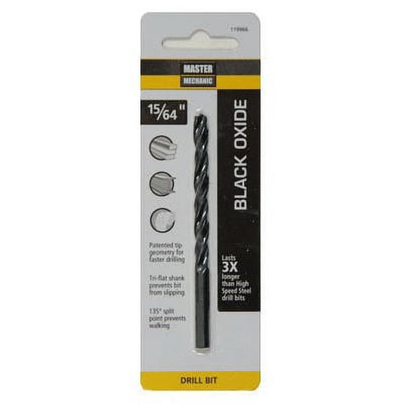 Master Mechanic Drill Bit, Black Oxide, 15/64 x 3-7/8-In.