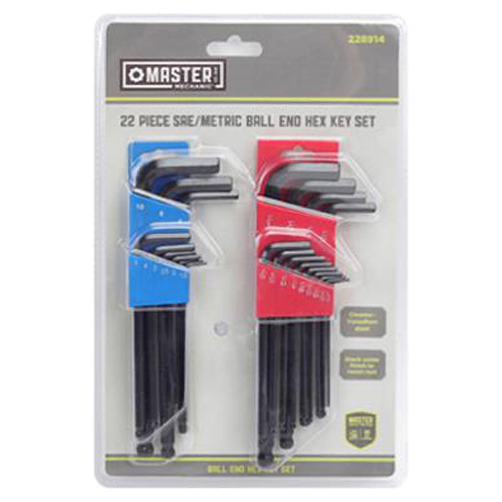 Master Mechanic GS050807 22-Pc. Ball-Hex-L Key Set, SAE & Metric - Quantity 4