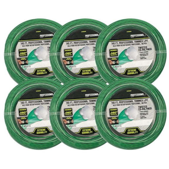 Master Mechanic PRO 140 ft x .080 in Professional Jacketed Universal Trimmer Line for Weedeater | Replacement for DWO1DT801, DWO1DT802, DWO1DT915 and More | Weed Eater String | 6 Pack