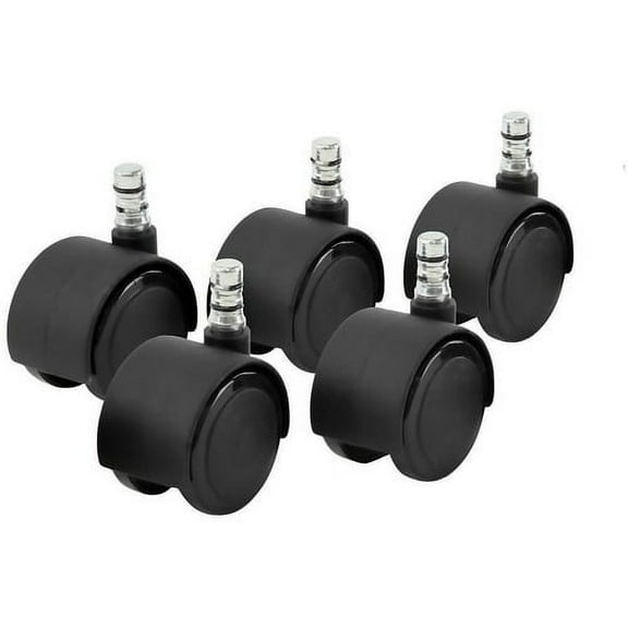Master Mfg. Co Noiseless Duet Chair Mat Casters 7/16" Dia. x 7/8" Long Dual Grip Ring Stem, 110 lbs./Caster, Matte Black, 5/Set