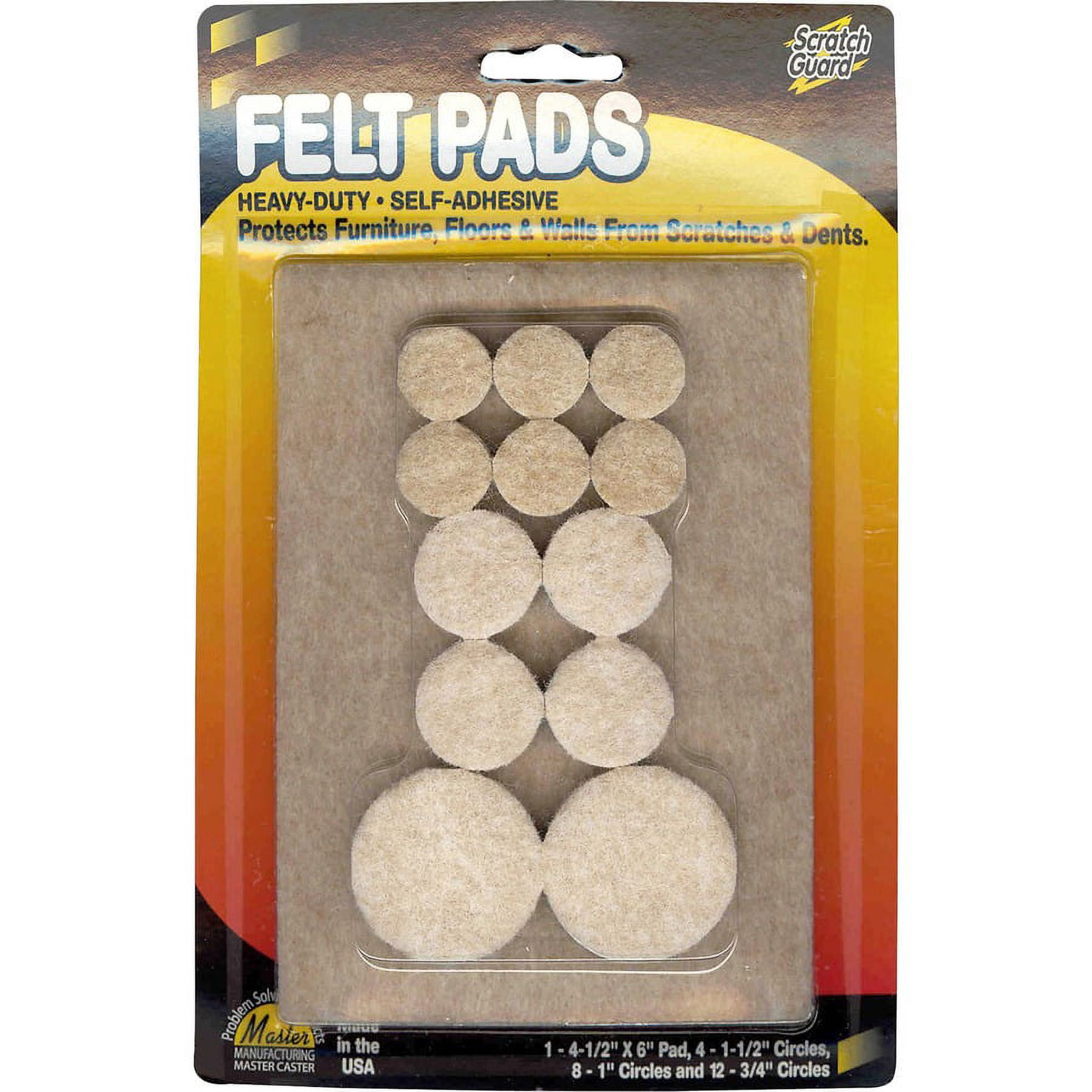 Master Mfg. Co Scratch Guard; Felt Pads, Combo Pack - Polyester Felt, 3/16" Thick, Beige, 25/pk: 1 ea. pad, 4 ea. 1-1/2" Dia., 8 ea. 1" Dia., 12 ea. 3/4" Dia. Circles