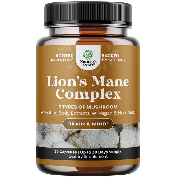 Master Mushroom Complex Nootropic Supplement - 5-in-1 Lion's Mane Mushroom Supplement Capsules with Chaga Maitake Shiitake and Reishi Mushrooms Blend - Brain Booster Lion's Mane Supplement - 30ct