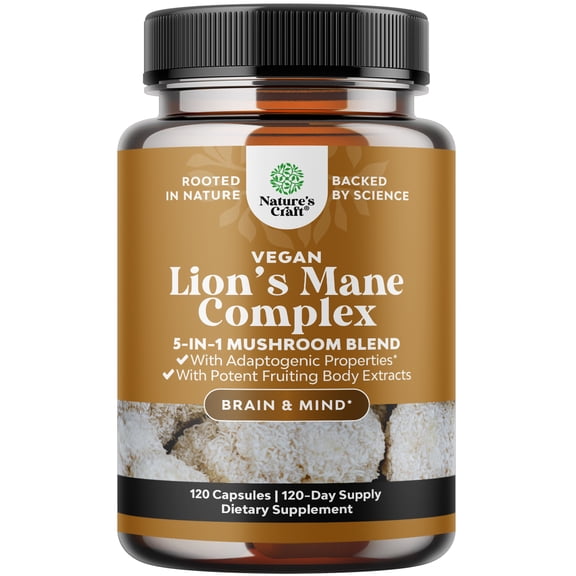 Nature’s Craft Advanced Lion’s Mane Mushroom Supplement for Brain Health, 120 Capsules