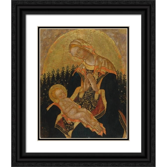 Master Of Lonigo 12x14 Black Ornate Wood Framed Double Matted Museum Art Print Titled: Madonna and Child (First Half of the 15th Century)