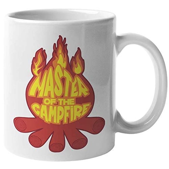 Master Of The Campfire. Funny Camping Themed Coffee & Tea Gift Mug For Camper, Scout, Ranger, Adventurer, Backpacker, Traveler, Teens, Schoolgirls or Schoolboys, Boy Or Girl Scouts, Women & Men (11oz)