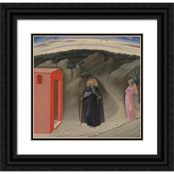 Master of the Osservanza 16x15 Black Ornate Wood Framed Double Matted Museum Art Print Titled - The Temptation of Saint Anthony Abbot (ca. 1435-40)