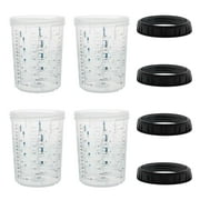 Master Paint System MPS, 4 Pack Set Standard 27 Ounce 800ml Hard Cups and Retainer Rings, For Disposable Spray Gun Cup