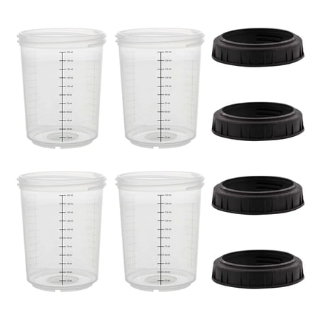 Master Paint System MPS, 4 Pack Set of Mini 6 Ounce (180ml) Hard Cups and Retainer Rings, For Disposable Spray Gun Cups