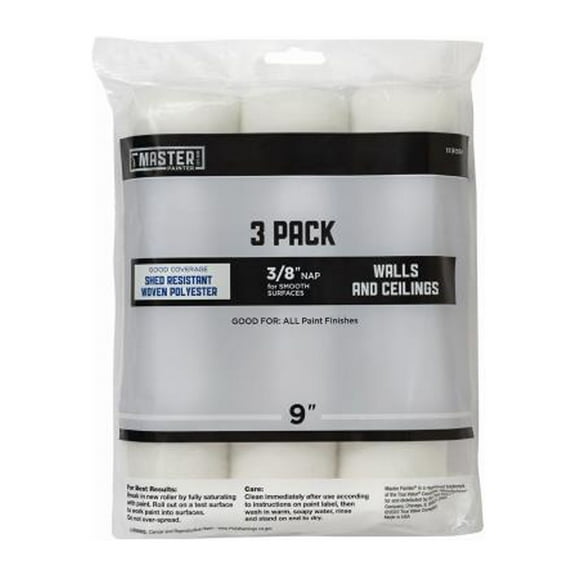 Master Painter Better MPPW938PK3 Woven Paint Roller Covers, Polyester, 9 x 3/8 In. Nap, 3-Pk. - Quantity 12