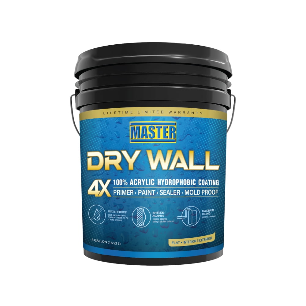 Master Paints Dry Wall 100% Acrylic Hydrophobic Coating Interior and Exterior Primer, Paint and Sealer Medium Base Tone 5 gal