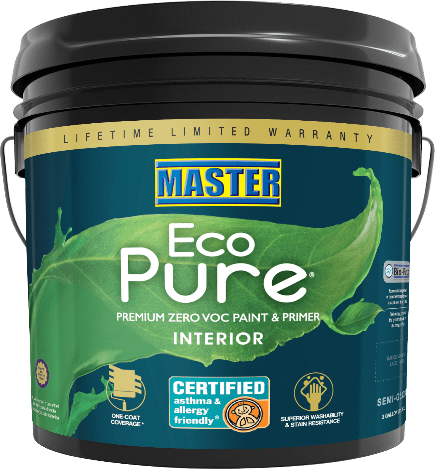 Master Eco Pure Premium Zero VOC Paint and Primer White, Semigloss Interior Paint, 3 Gallon