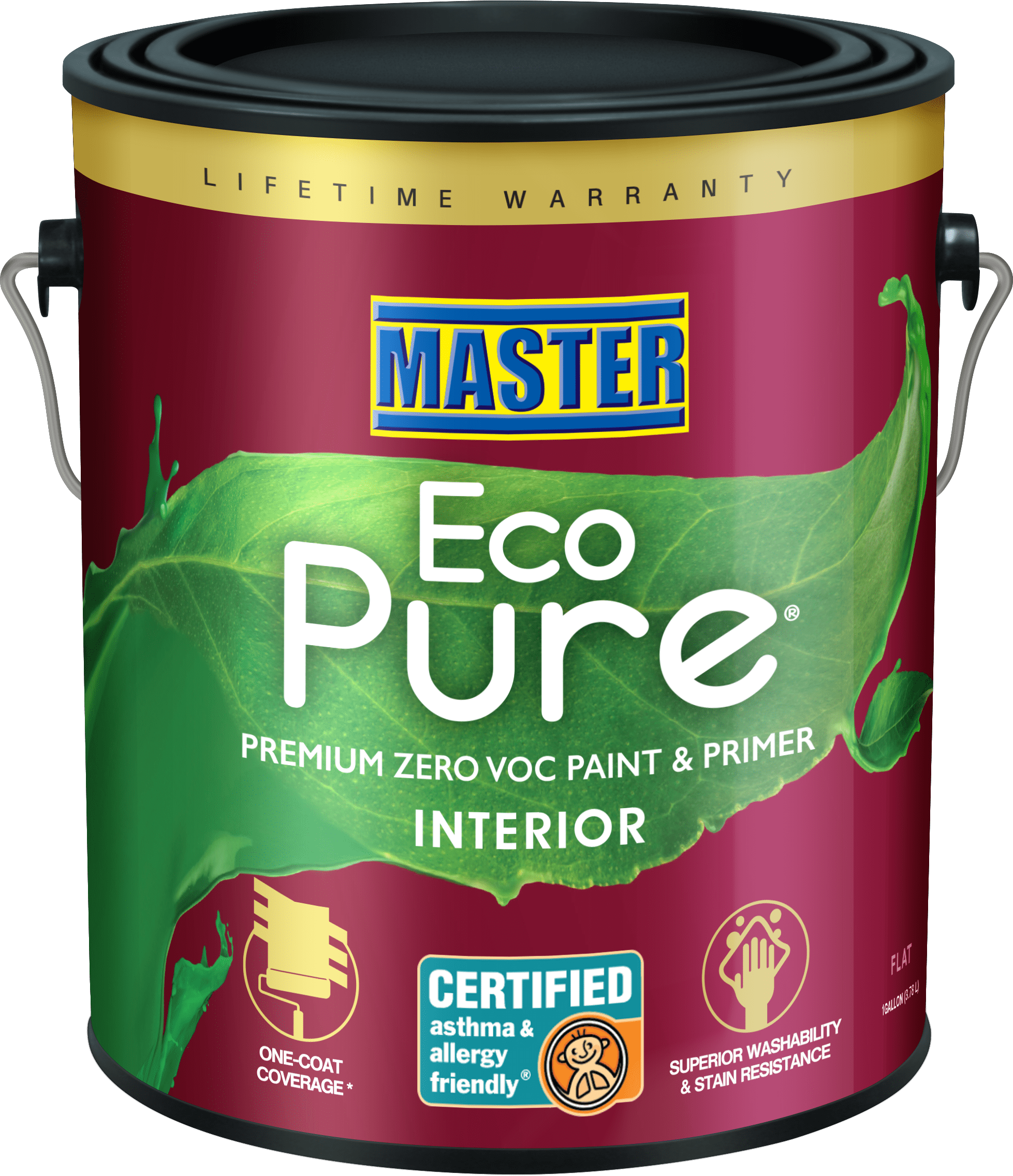 Master Eco Pure Premium Zero VOC Paint and Primer White, Flat Interior Paint, 1 Gallon