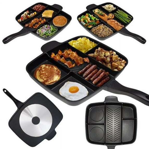 Master Pan MP-1 15 in. Non-Stick 5 Section Grill, Fry & Oven Meal Skillet, Black