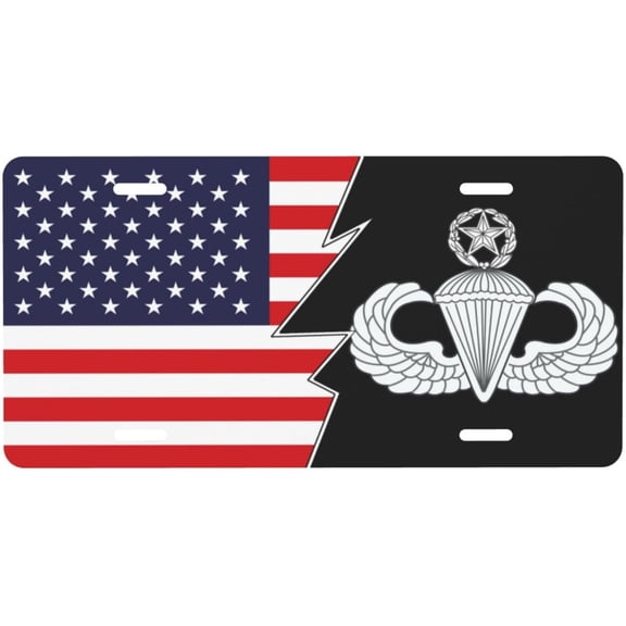 Master Parachutist Badge (United States) and America License Plate Novelty Metal Plate Vanity Tag Aluminum Car Front License Plate Decor 6x12 Inch