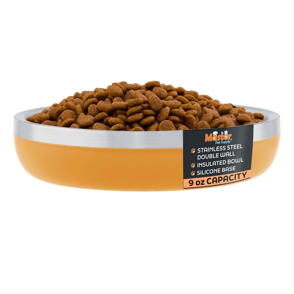 Master Pet Supply Stainless Steel Cat Bowls - 9 oz Heavy Duty - Mango Tango, Double Wall Extra-Thick Insulated, Non-Slip Pet Water Bowl for Cats & Pets, Anti Rust Metal, Dishwasher Safe