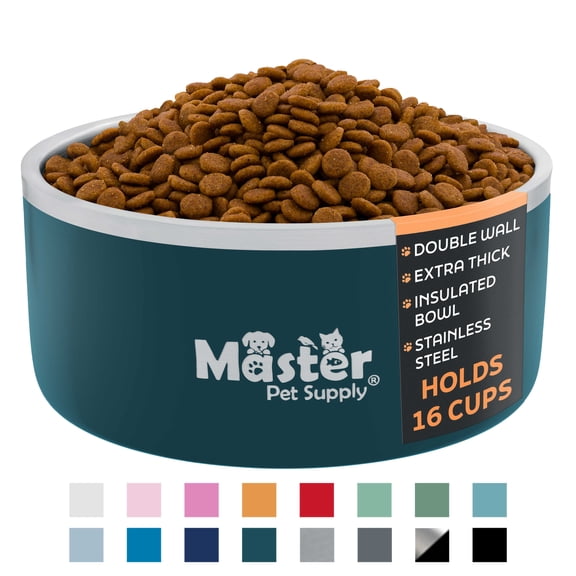 Master Pet Supply Stainless Steel Dog Bowls - 128 oz, Heavy Duty - Emerald Sea, Double Wall Extra-Thick Insulated, Non-Slip Pet Water Bowl for Dogs, Cats & Pets, Anti Rust Metal, Dish Washer Safe