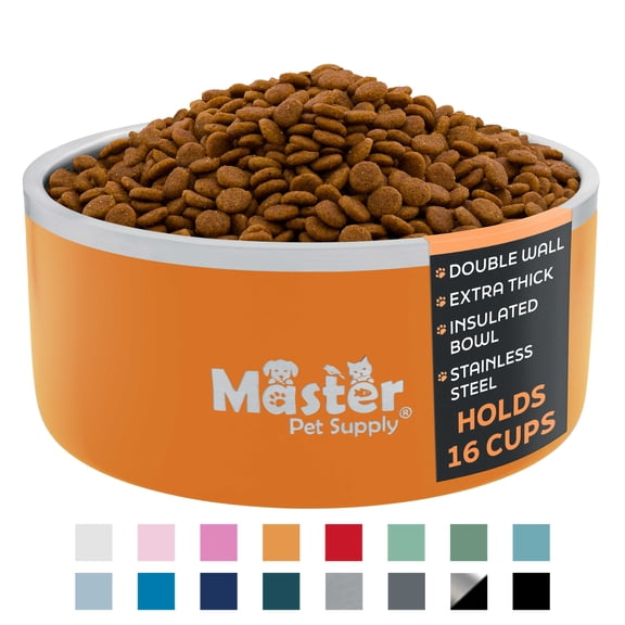 Master Pet Supply Stainless Steel Dog Bowls - 128 oz, Heavy Duty - Mango Tango, Double Wall Extra-Thick Insulated, Non-Slip Pet Water Bowl for Dogs, Cats & Pets, Anti Rust Metal, Dish Washer Safe