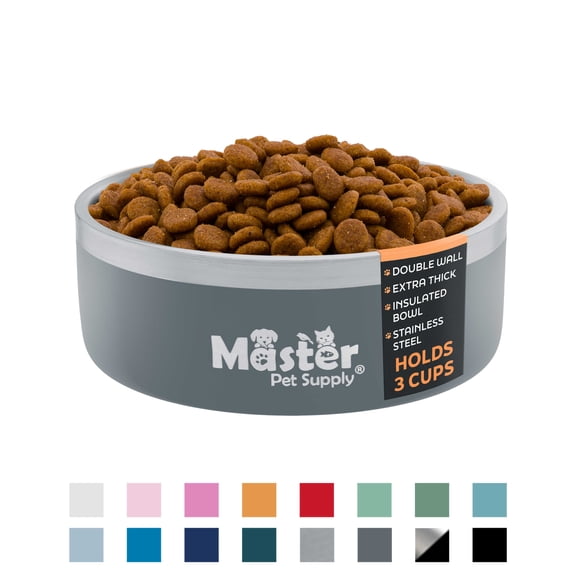 Master Pet Supply Stainless Steel Dog Bowls - 25 oz, Heavy Duty - Graphite, Double Wall Extra-Thick Insulated, Non-Slip Pet Water Bowl for Dogs, Cats & Pets, Anti Rust Metal, Dish Washer Safe