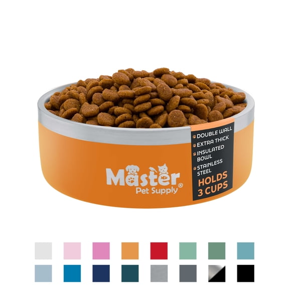 Master Pet Supply Stainless Steel Dog Bowls - 25 oz, Heavy Duty - Mango Tango, Double Wall Extra-Thick Insulated, Non-Slip Pet Water Bowl for Dogs, Cats & Pets, Anti Rust Metal, Dish Washer Safe