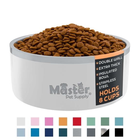 Master Pet Supply Stainless Steel Dog Bowls - 64 oz, Heavy Duty - Bone White, Double Wall Extra-Thick Insulated, Non-Slip Pet Water Bowl for Dogs, Cats & Pets, Anti Rust Metal, Dish Washer Safe