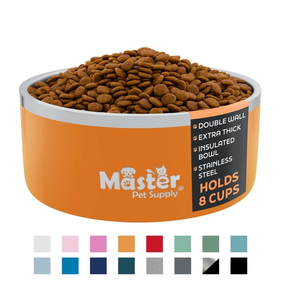 Master Pet Supply Stainless Steel Dog Bowls - 64 oz, Heavy Duty - Mango Tango, Double Wall Extra-Thick Insulated, Non-Slip Pet Water Bowl for Dogs, Cats & Pets, Anti Rust Metal, Dish Washer Safe