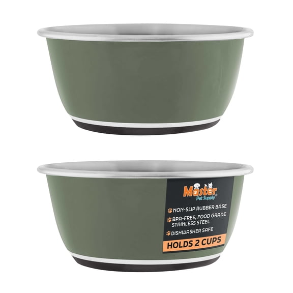 Master Pet Supply Stainless Steel Dog Bowls Set of 2 (16 Oz Each) with Non-Slip Rubber Base - Camo Patrol - Basic Dog Food Bowl Water & Food Bowls for Small Medium Large Dogs & Cats, Metal Dish