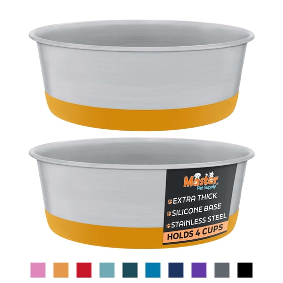 Master Pet Supply Stainless Steel Dog Bowls Set of 2 with Extra Thick Silicone Base - 4 Cup (32 oz) Mango Tango, Non-Slip, Dishwasher Safe Metal Bowls, Pet Dog Food Bowl for Dogs, Cats, Anti Rust