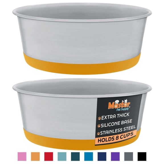Master Pet Supply Stainless Steel Dog Bowls Set of 2 with Extra Thick Silicone Base - 8 Cup (64 oz) Mango Tango, Non-Slip, Dishwasher Safe Metal Bowls, Pet Dog Food Bowl for Dogs, Cats, Anti Rust