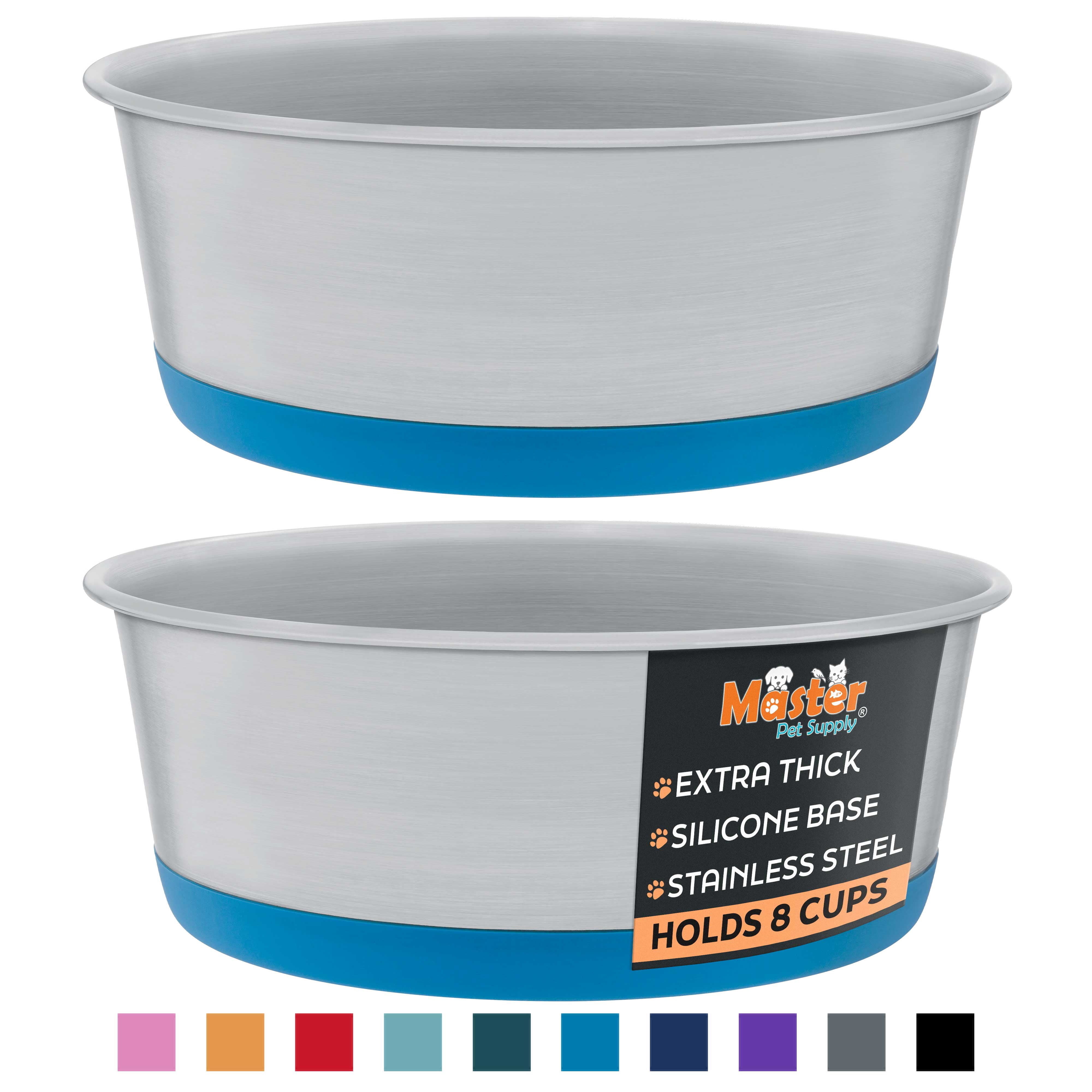 Wellbro 2 Pack Stainless Steel Dog Bowls – 64oz/8 Cups Each, Non-Slip, Heavy Duty, Dishwasher Safe – For Large Dogs