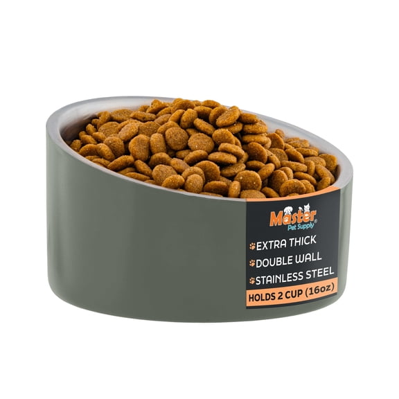 Master Pet Supply Stainless Steel Slanted Dog Cat Food Bowl - 16 oz Heavy Duty - Camo Patrol, Double Wall Insulated, Non-Slip Elevated Bowl for French Bulldogs Pugs Cats, Anti Rust Dishwasher Safe