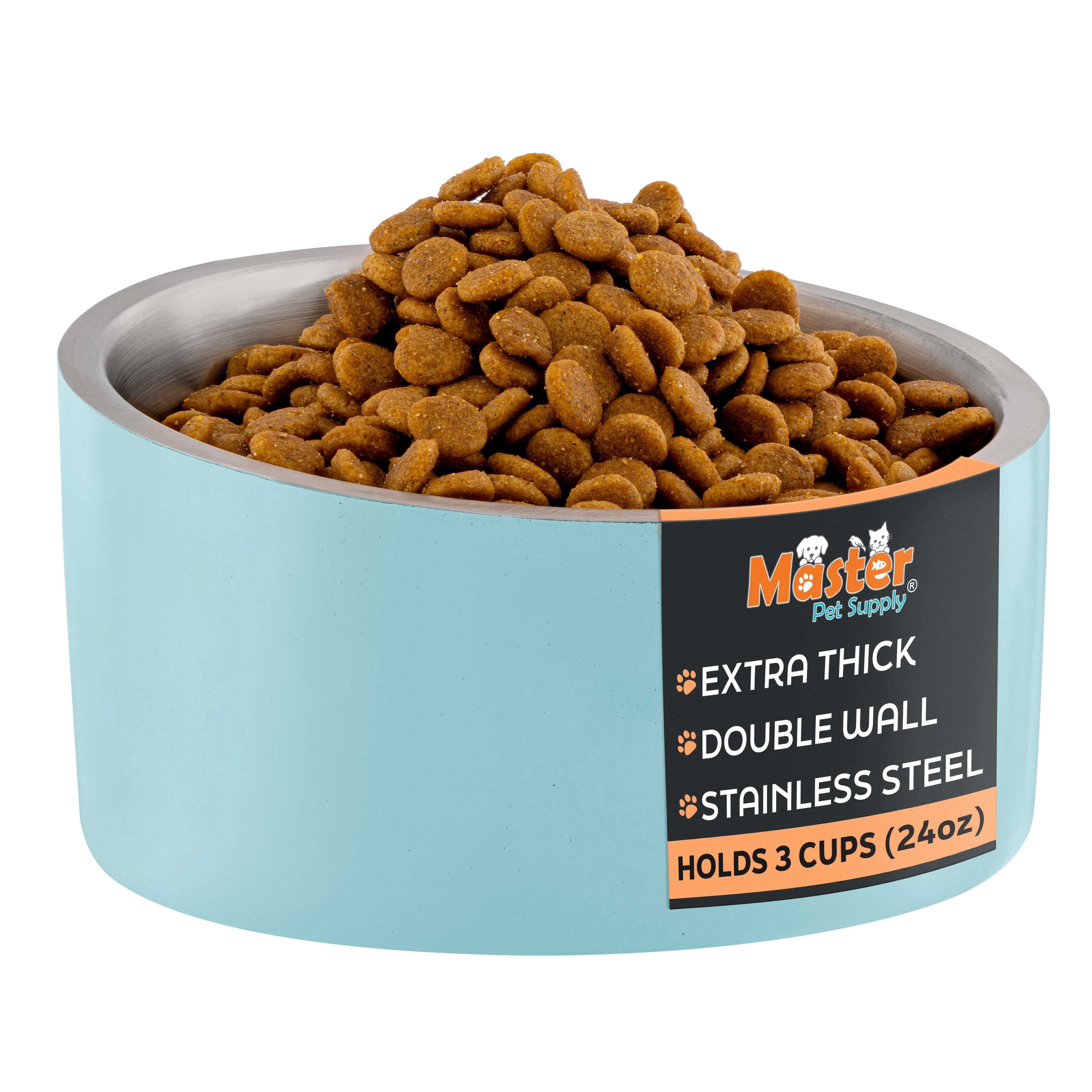 Master Pet Supply Stainless Steel Slanted Dog Cat Food Bowl - 24 oz Heavy Duty - Aqua Sky, Double Wall Insulated, Non-Slip Elevated Bowl for French Bulldogs Pugs Cats, Anti Rust Dishwasher Safe