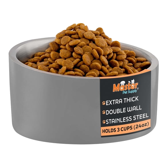 Master Pet Supply Stainless Steel Slanted Dog Cat Food Bowl - 24 oz Heavy Duty - Graphite, Double Wall Insulated, Non-Slip Elevated Bowl for French Bulldogs Pugs Cats, Anti Rust Dishwasher Safe