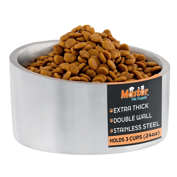 Master Pet Supply Stainless Steel Slanted Dog Cat Food Bowl - 24oz Heavy Duty - Stainless Steel, Double Wall Insulated, Non-Slip Elevated Bowl for French Bulldogs Pugs Cats, Anti Rust Dishwasher Safe