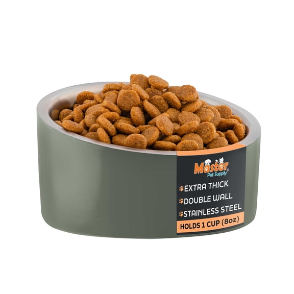 Master Pet Supply Stainless Steel Slanted Dog Cat Food Bowl - 8 oz Heavy Duty - Camo Patrol, Double Wall Insulated, Non-Slip Elevated Bowl for French Bulldogs Pugs Cats, Anti Rust Dishwasher Safe