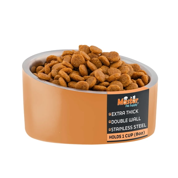 Master Pet Supply Stainless Steel Slanted Dog Cat Food Bowl - 8 oz Heavy Duty - Mango Tango, Double Wall Insulated, Non-Slip Elevated Bowl for French Bulldogs Pugs Cats, Anti Rust Dishwasher Safe