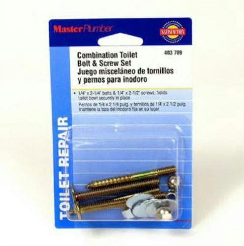 Master Plumber Combo Toilet Bolt & Screw Set, 1/4" x 21/4", Brass