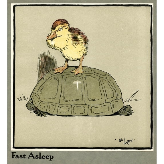 Master Quack The Duckling Riding A Tortoise Poster Print By Mary Evans Picture Library (18 X 24)