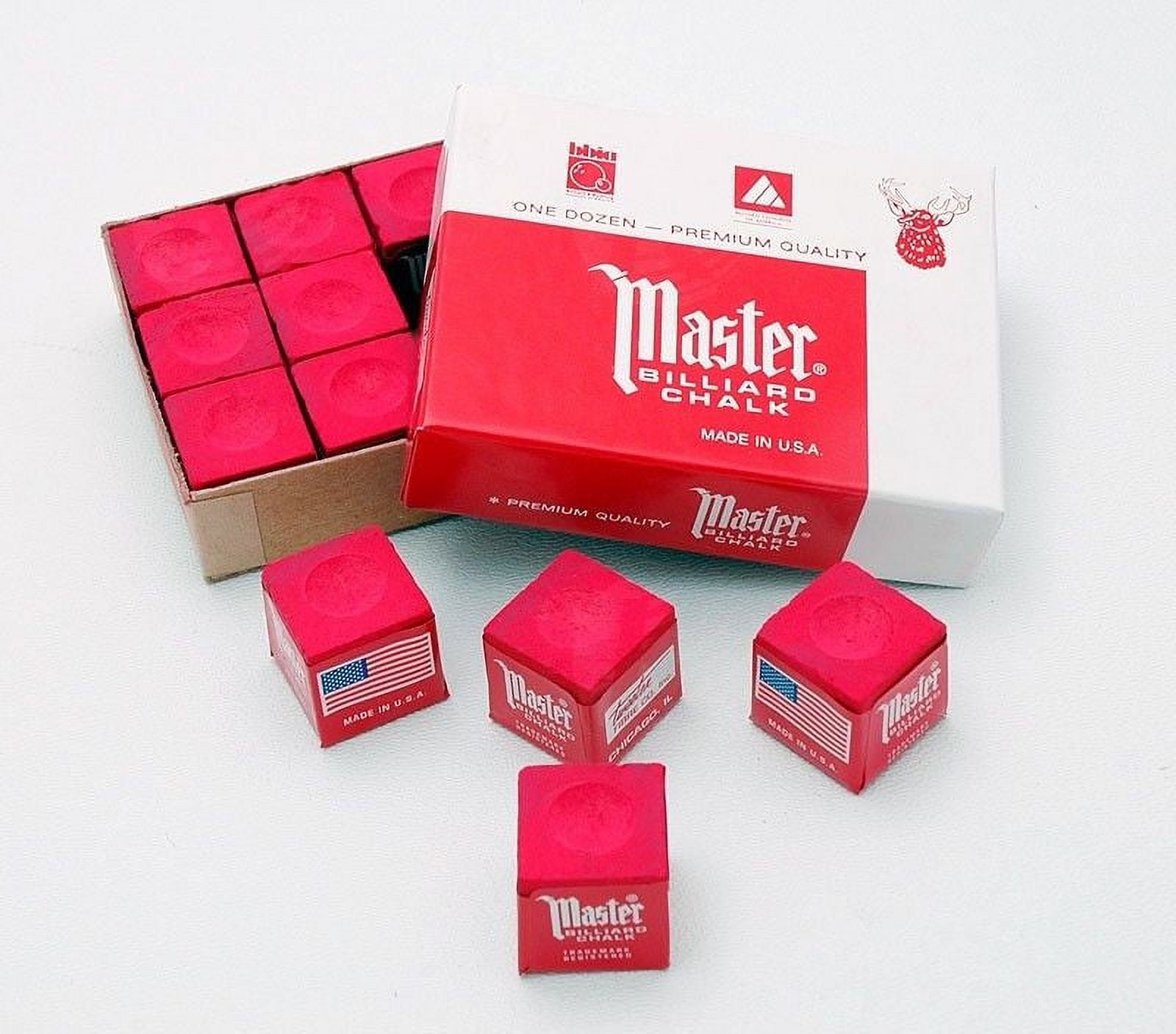 Master RED Pool Billiard Cue Q Stick Chalk Doz. Box 12Pack 1 Dozen 12