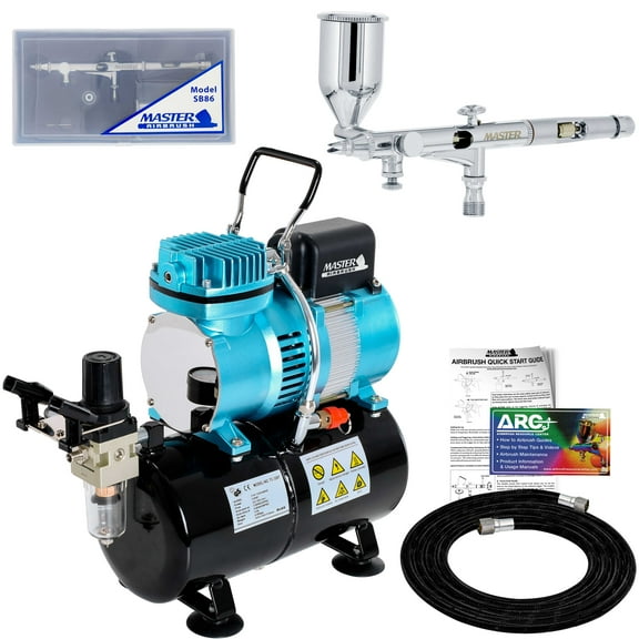 Master Airbrush SB86 High Precision Detail Control Dual-Action Side Feed Airbrush Set with Cool Runner II Dual Fan Air Tank Compressor Kit, 0.2mm Tip, 1/2oz Gravity Cup - Spray Auto Graphics
