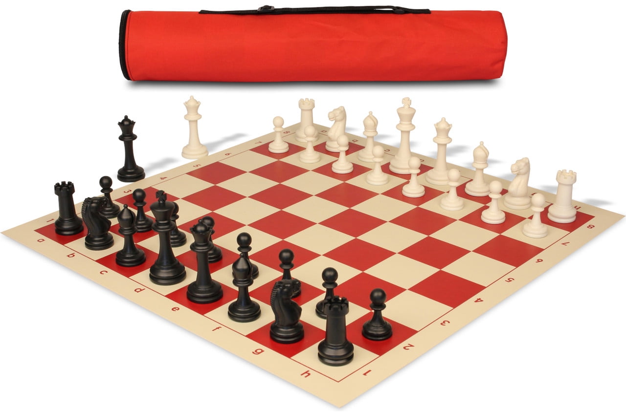 Archer's Bag Master Series Double-Weighted Plastic Chess Set - Black & Ivory Pieces - Red