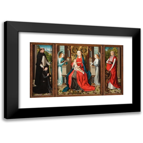 Master of the St. Lucy Legend 14x10 Black Modern Framed Museum Art Print Titled - Triptych of Madonna and Child with Angels; Donor and His Patron Saint Peter Martyr; and Saint Jerome and His