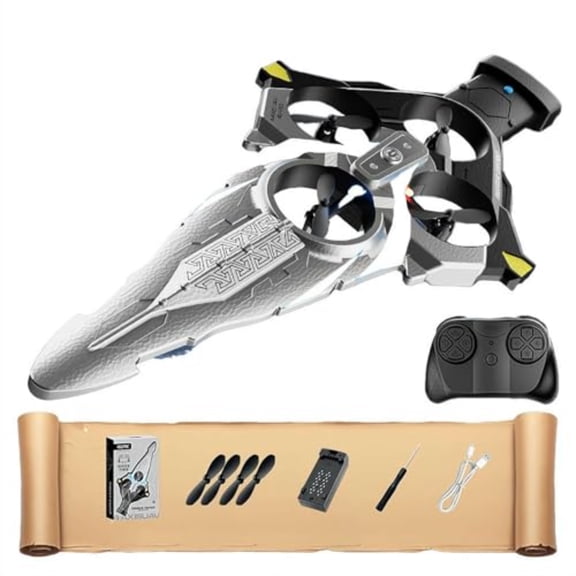 Master Sword V55 Remote Control Flying Sword Quadcopter Drone With Lights, Gesture Control, 1*Modular Battery, 4*Spare Blades, Screwdriver, Charging Cable, Flying Sword - Silver,