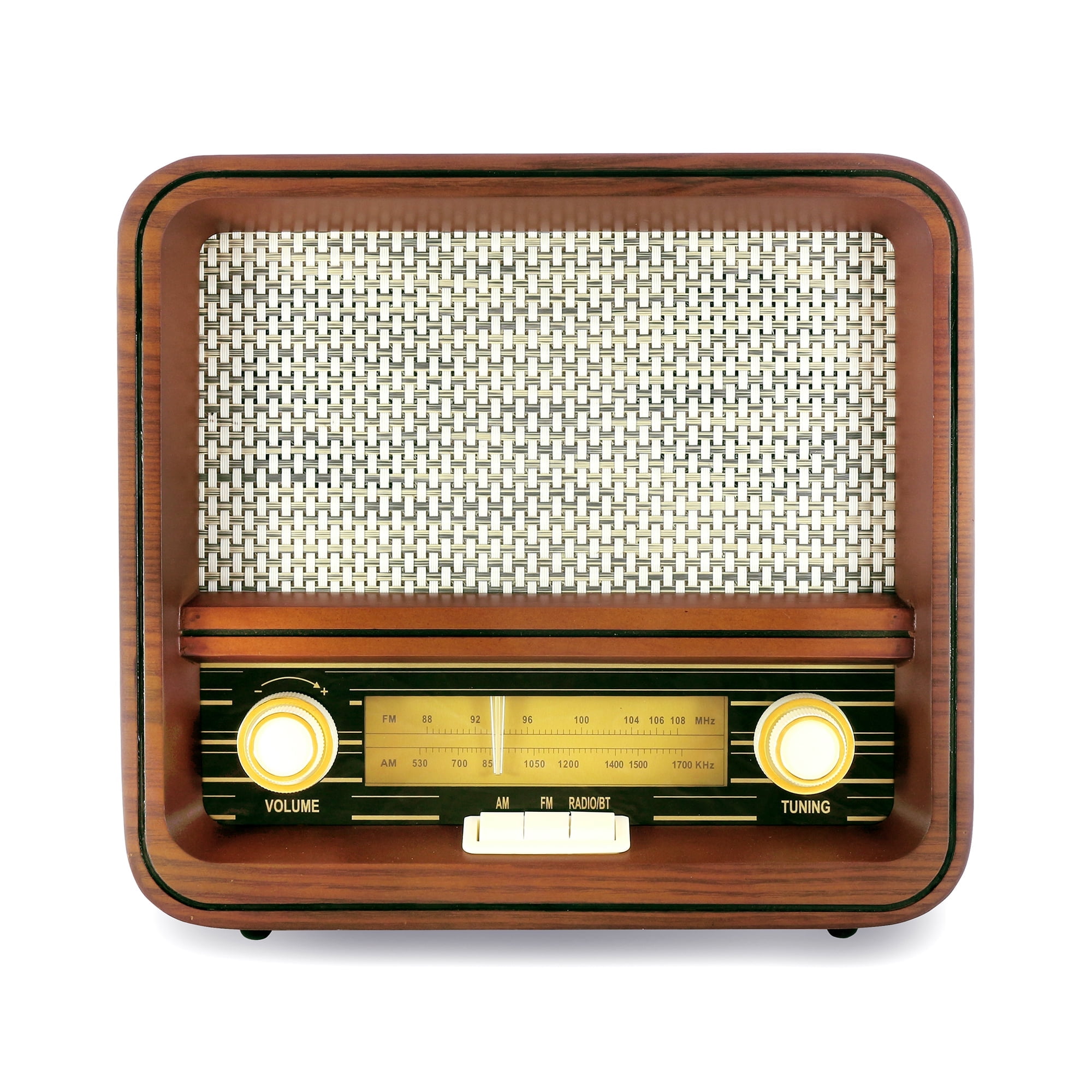 Fuse RAD Vintage Wood Retro Radio | AM/FM Radio with Bluetooth, Wireless Charger & AUX Input | Mid Century Modern Style | Handcrafted Ashtree Wood