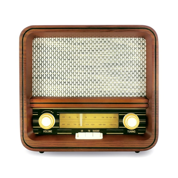 Fuse RAD Vintage Wood Retro Radio | AM/FM Radio with Bluetooth, Wireless Charger & AUX Input | Mid Century Modern Style | Handcrafted Ashtree Wood