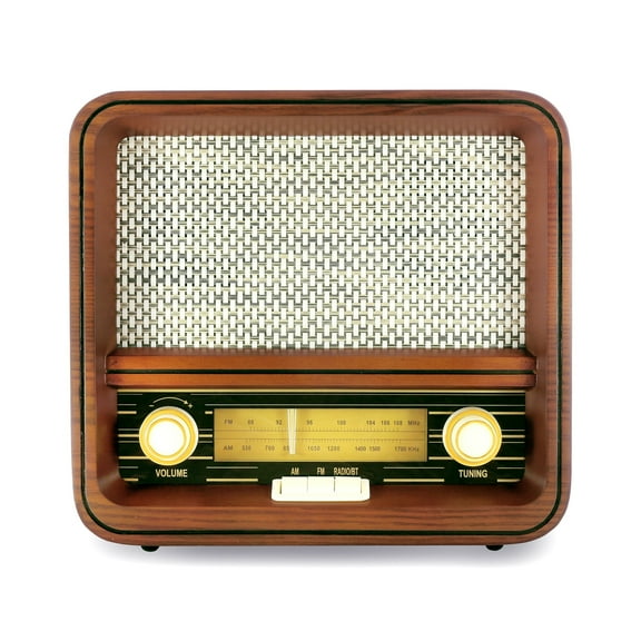 Fuse RAD Vintage Wood Retro Radio | AM/FM Radio with Bluetooth, Wireless Charger & AUX Input | Mid Century Modern Style | Handcrafted Ashtree Wood