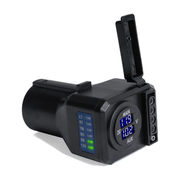 Master Tailgaters Multiple-Tow Trailer Hitch Adapter with LED Voltage Indicators & Digital Input/Output Voltage Displays - 7-Way Blade Input to 4/5 Flat Pin Output