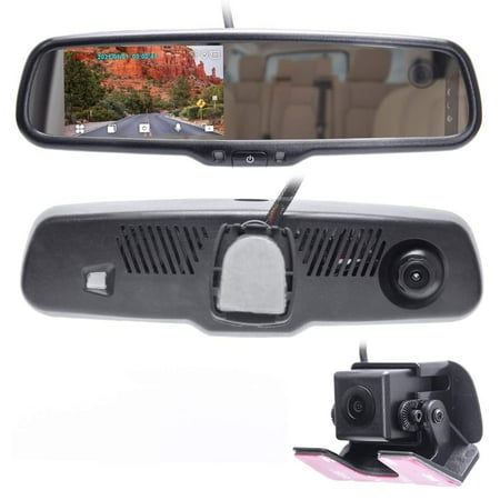 Master Tailgaters Universal 4" LCD Rear View Mirror with Dual Camera HD DVR Dash Cam + Backup Camera - Universal Fit for Enhanced Vehicle Security and Safety